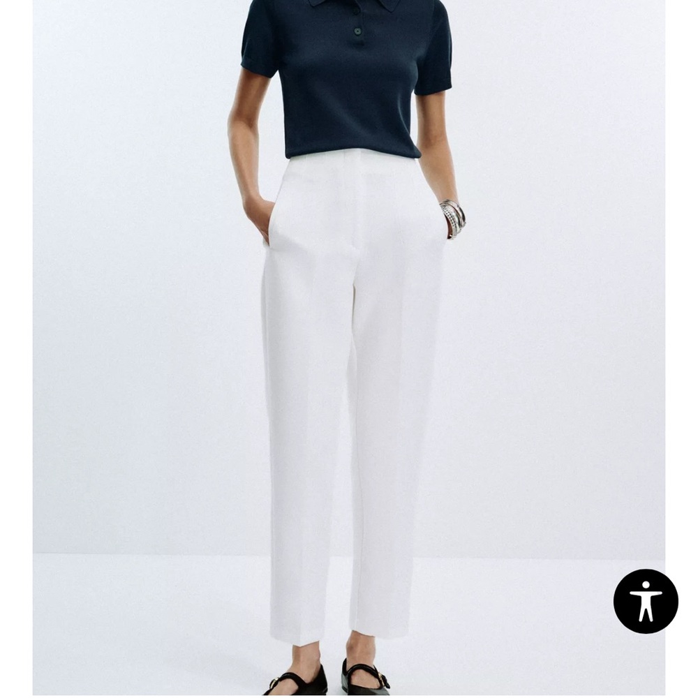 Zara White High Waisted Trousers Size Small